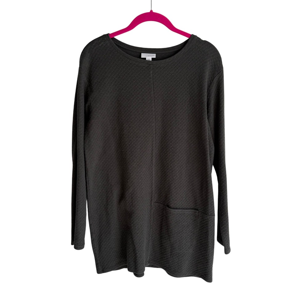 PURE JILL Charcoal Gray Quilted Cozy Casual Ladies Long Sleeve Pullover Tunic, S